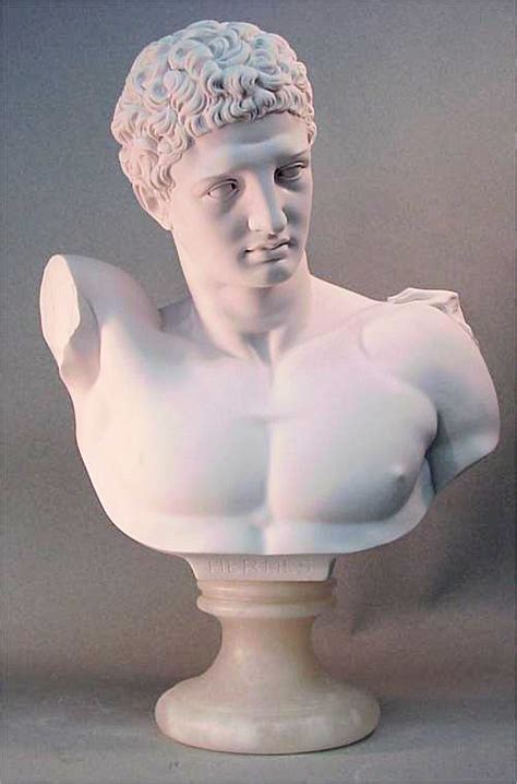 Large Bust of Hermes in Antimony With Marble Base 